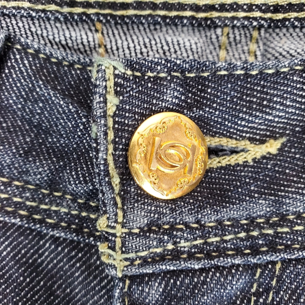 Bebe | Vintage Y2K Gold Metal Logo Back Pocket Bootcut Flare Jeans | 26 Low Rise - Picture 6 of 14